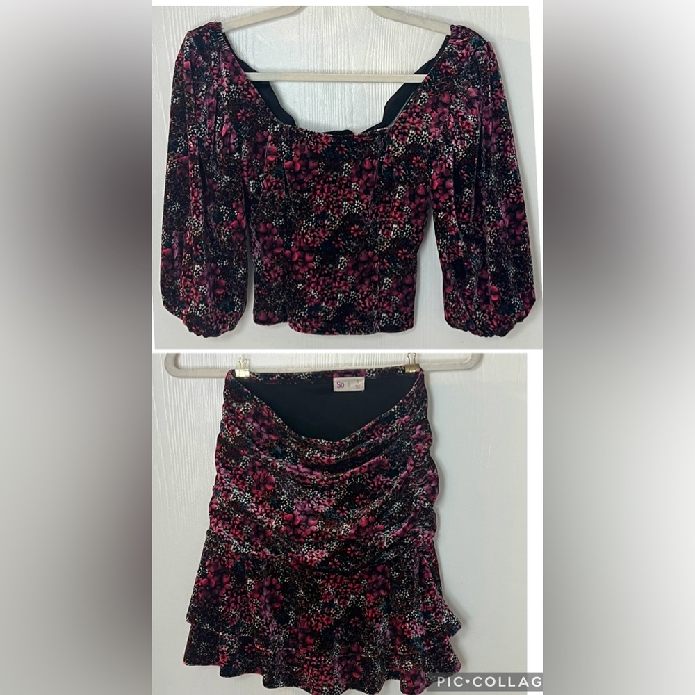 Floral Velvet Skirt Set Small